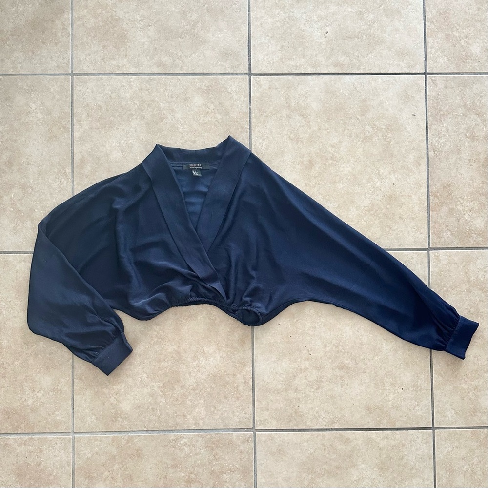 Forever 21 Contemporary - Navy Blue Long Sleeve Cropped Blouse